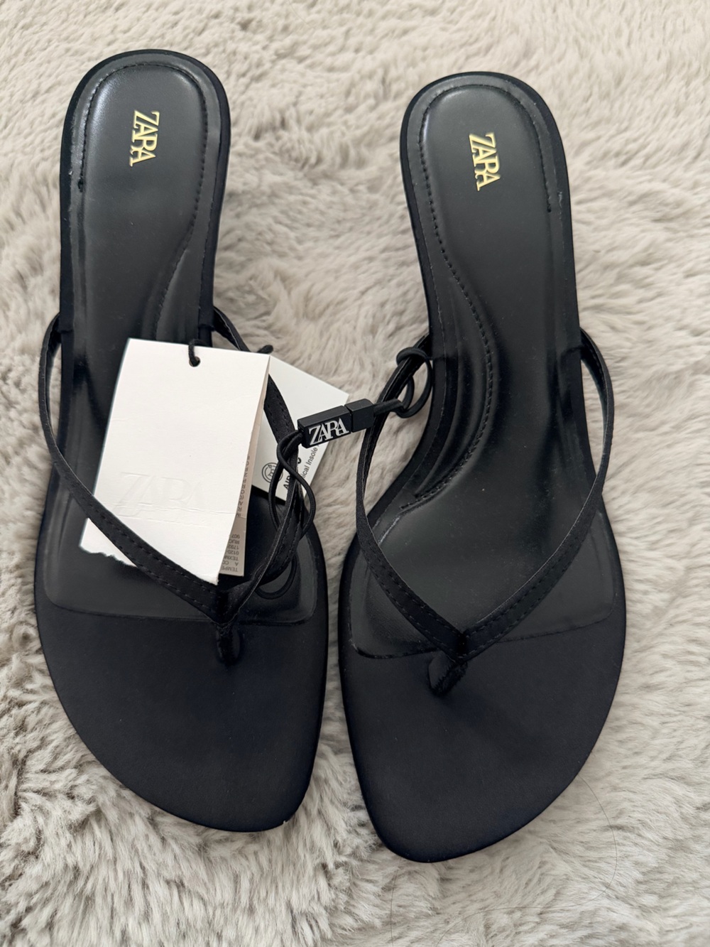 ZARA Women’s Black Thong Kitten Heel Sandals Size 38 US 7.5 New With Tags